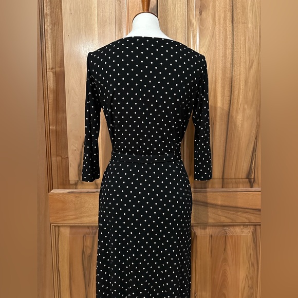 Ines de la Fressange, Paris Gorgeous Black w/ Cream Polka Dot Belted Dress EUC S - Picture 7 of 16